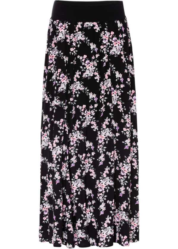Moderne, lange rok een elastische en - zwart/roze gebloemd
