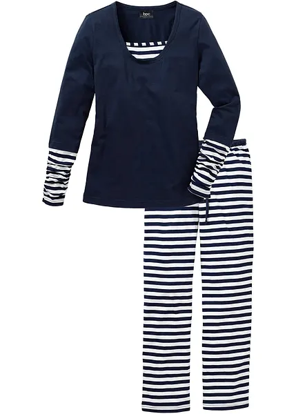 Mooie pyjama in streepdesign donkerblauw wit gestreept