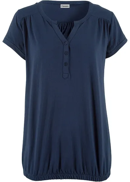 Shirt met V-hals, korte mouwen en korte knoopsluiting