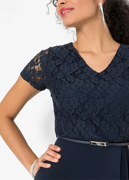 Kanten Jurk Bonprix Blauwe Jurk Jurk Met Een Riem En Kant Op Het - Main Image