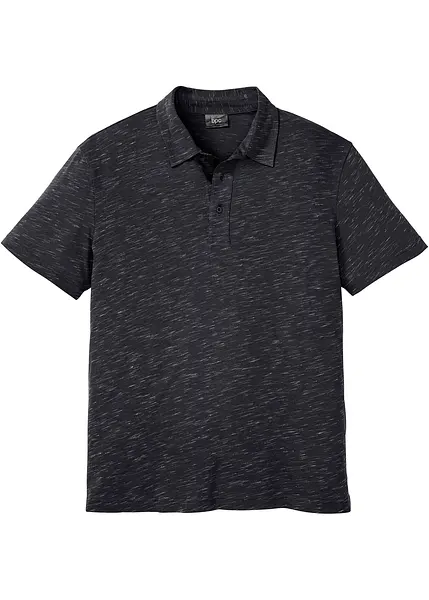 Heren basic poloshirt zwart gemêleerd