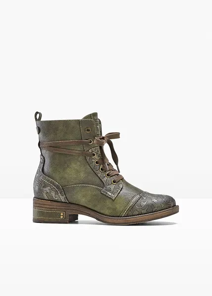 Trendy veterboots van Mustang met structuur groen