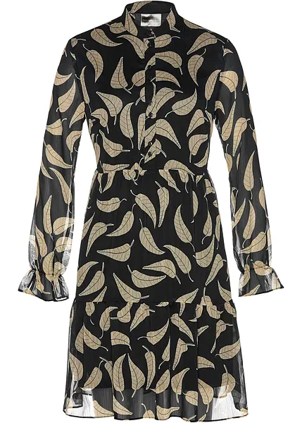 Trendy jurk van chiffon met een comfortabele snit zwart/wolwit