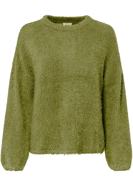 Comfy trui van zachte knitwear met een wijde pasvorm voor meer bewegingsvrijheid goud olijfgroen