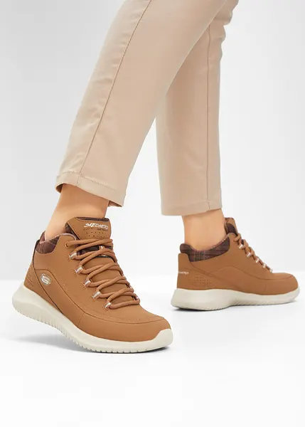 Mooie hoge sneakers met een ruitpatroon camel