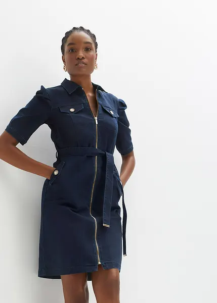 Trendy spijkerjurk met een leuke strikceintuur donkerblauw denim