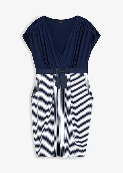 Shirtjurk met verhoogde taille en opgestikte band donkerblauw