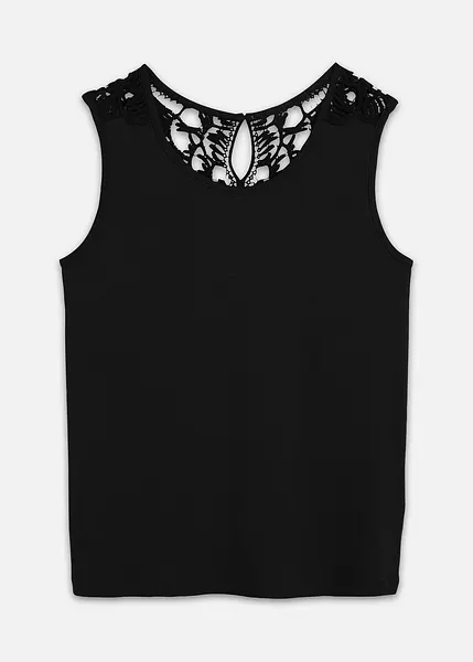 Losjes vallende top met kant op de rug zwart