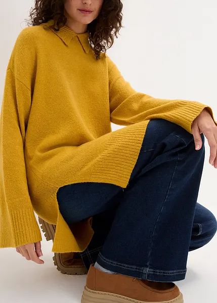 Saodimallsu Oversized damestrui met lange mouwen, geribbelde ronde hals, sweater met zijsplit, gebreide trui voor herfst en winter, grijs, S Saodimallsu Oversized damestrui met lange mouwen, geribbelde ronde hals, sweater met zijsplit, gebreide trui voor herfst en winter, grijs, S