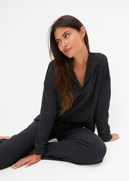 Comfy loungewear van zacht materiaal zwart gemeleerd