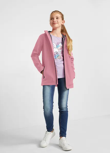 Comfortabele softshell jas waterafstotend en winddicht roze zwart