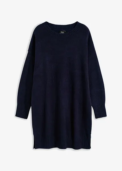 Casual gebreide jurk met split in oversized uitvoering donkerblauw