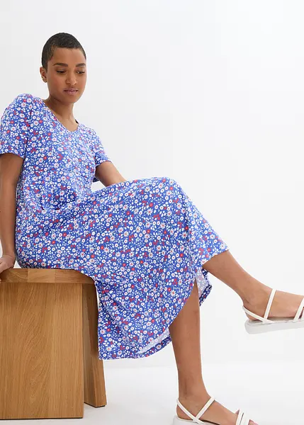 Jersey jurk met een los model, reikt tot over de knie