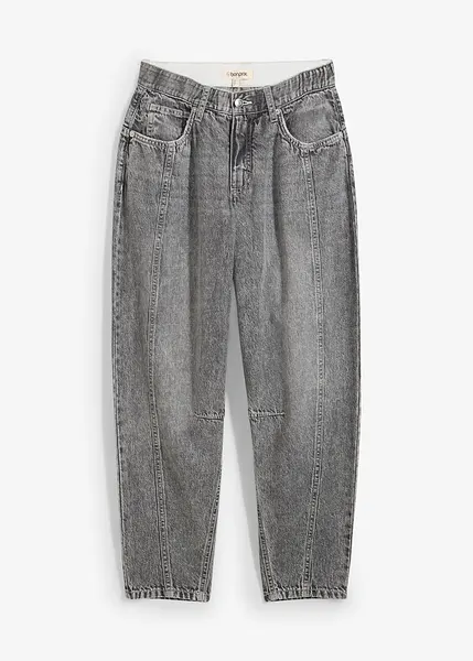 Barrel jeans mid waist, cropped light grey denim used, Regular