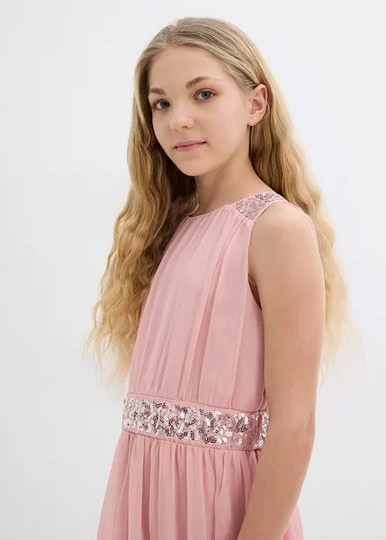 Mouwloze meisjes partyjurk met pailletten en chiffon soft roze