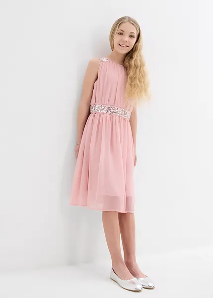 Mouwloze meisjes partyjurk met pailletten en chiffon soft roze - Main Image