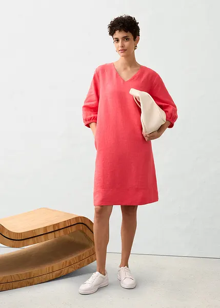 Korte linnen jurk in een casual model met raglanmouwen