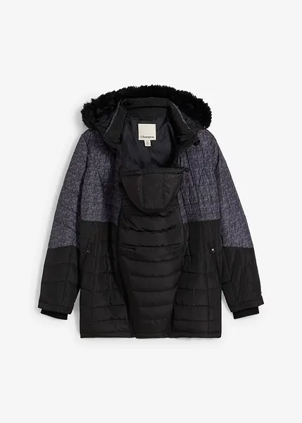 Navahoo Damesmantel lange warme winterjas met kunstbont en capuchon (beide afneembaar) Koudweerredder 14 XS-6XL, 3XL