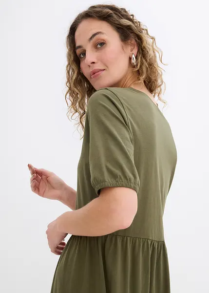 Mooie jurk van katoen met een knoopsluiting en elastische