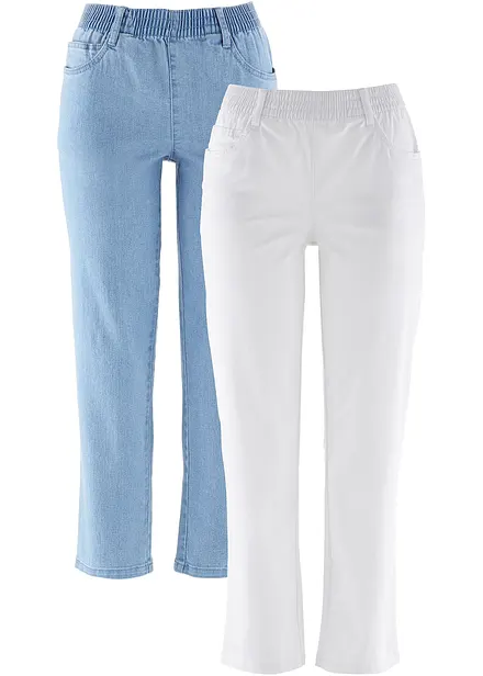 Mid waist jeans met comfortband, straight (set van 2)
