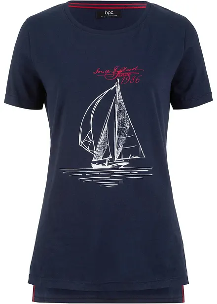 Katoenen T-shirt met print en zijsplitten