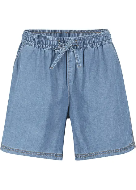 Lichte denim short met linnen en comfortband, extra wijd