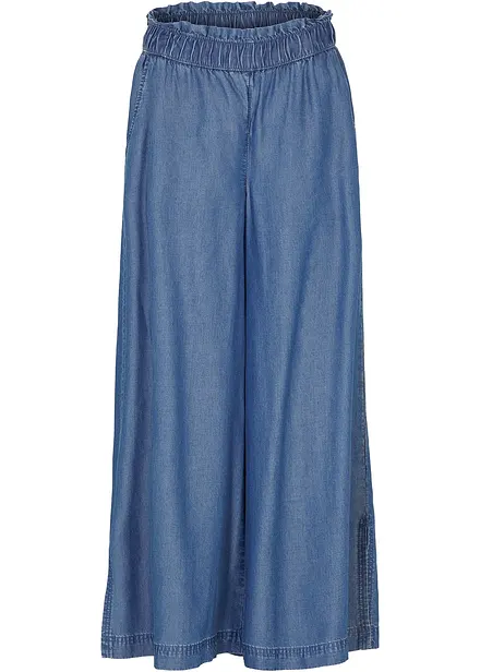 Soepelvallende palazzo jeans met splitten, 7/8 lengte