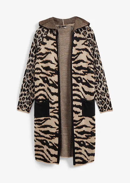 Lang gebreid vest met pailletten en capuchon
