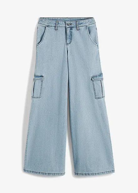 Cargo jeans mid waist, wid leg