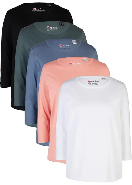 Longsleeve met ronde hals (set van 5), 3/4 mouw