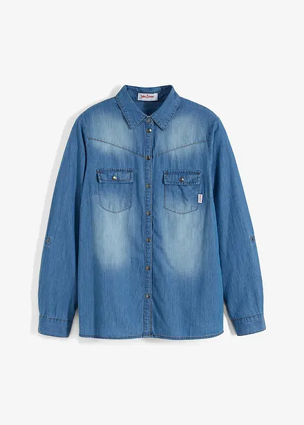 Spijkerblouse met drukknopen, lange mouwen