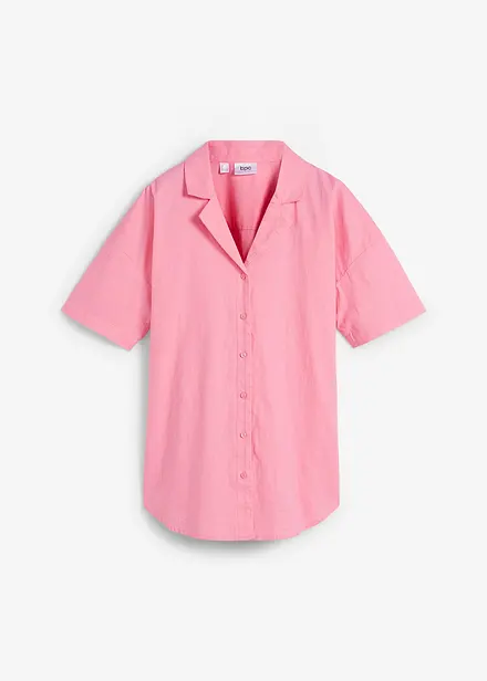 Luchtige oversized blouse van linnenmix, korte mouw