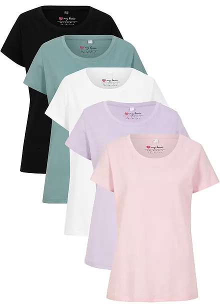 Shirt met ronde hals (set van 5), korte mouw