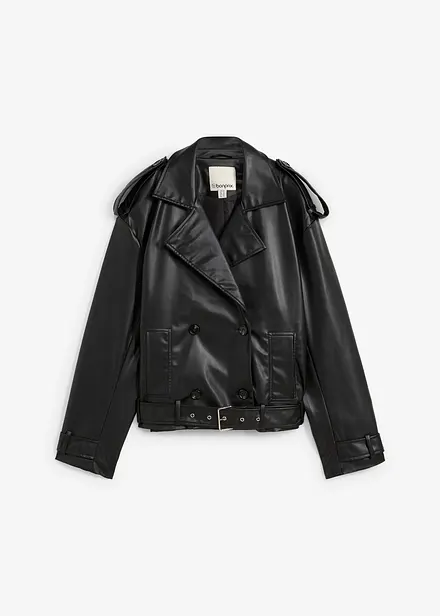 Cropped trenchcoat van imitatieleer