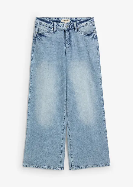 Wide leg jeans, mid waist, low stretch, full length