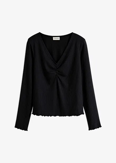 Geribd shirt met V-hals