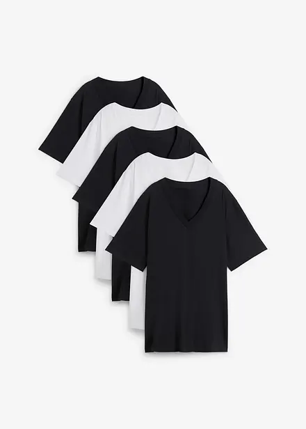 Wijd longshirt met V-hals (set van 5), korte mouw