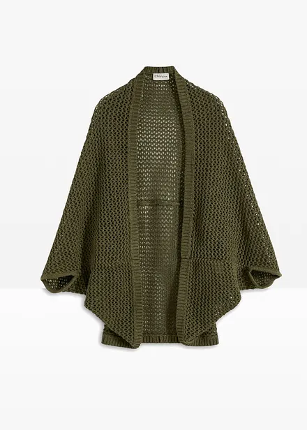 Ajour gebreide poncho met linnen