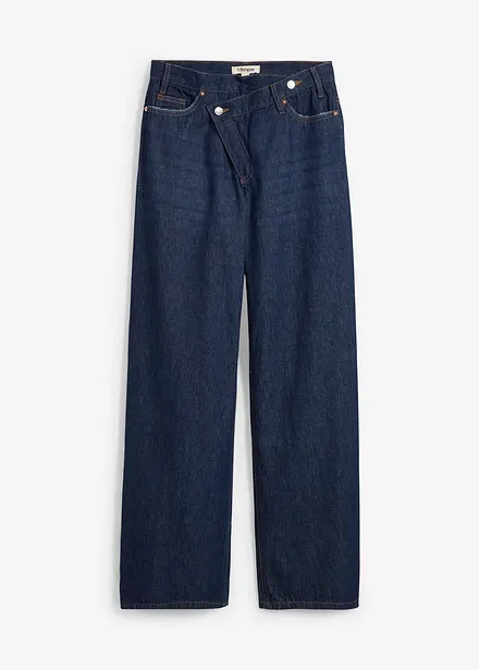 Wide leg jeans, mid waist, low stretch
