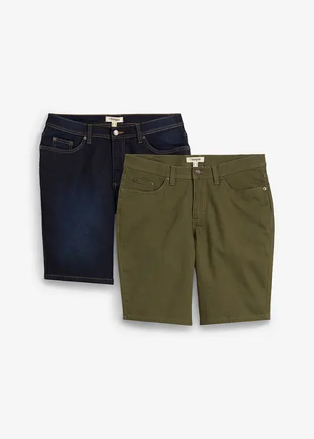 Stretch jeans bermuda, regular fit (set van 2)
