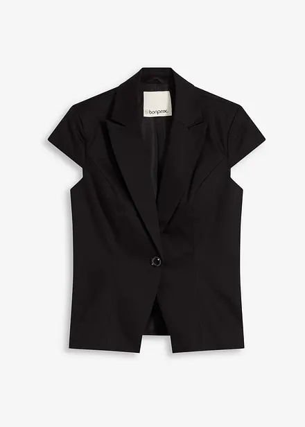 Blazer van katoen-satijn met korte mouwen