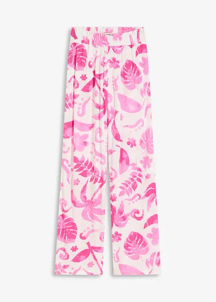 Wijde broek met print van gestructureerde viscose