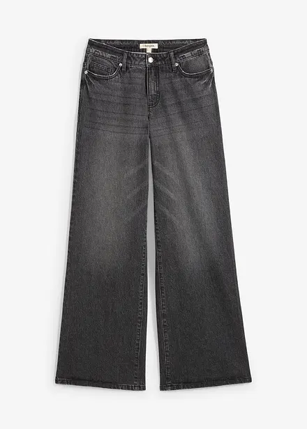 Wide leg jeans, mid waist, low stretch, full length