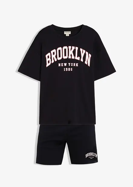 T-shirt en korte broek van zwaar biologisch katoen (2-dlg. set)