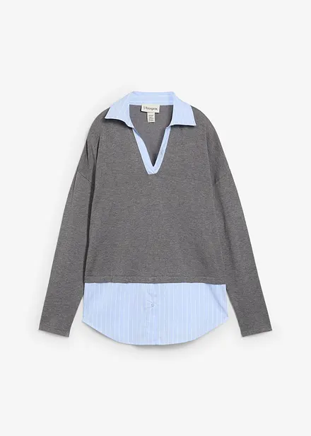 Fijn gebreide trui met blouse-inzet