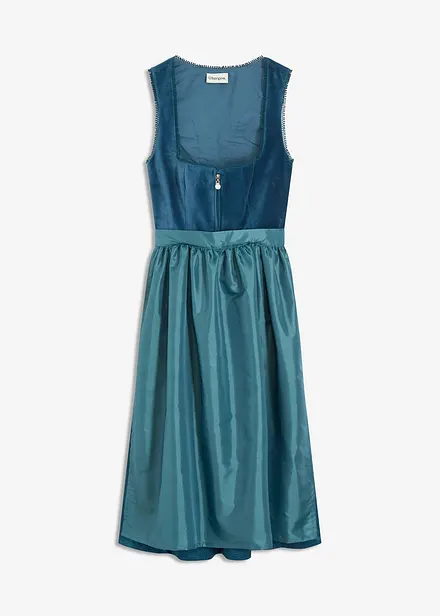 Midi dirndl met fluweel en schort (2-dlg. set)