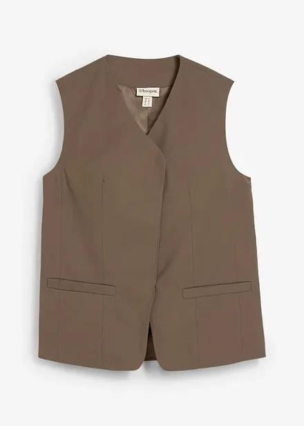 Lang mouwloos vest van twill