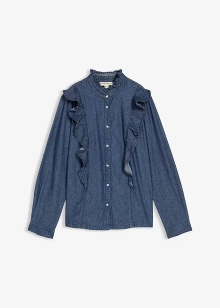 Spijkerblouse met volants, van katoen