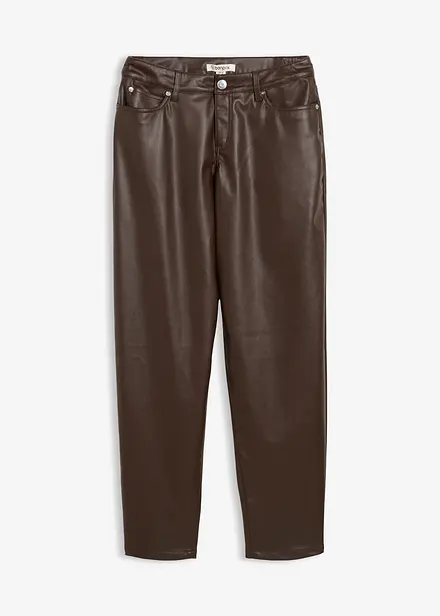 Imitatieleerbroek in barrelvorm, mid waist