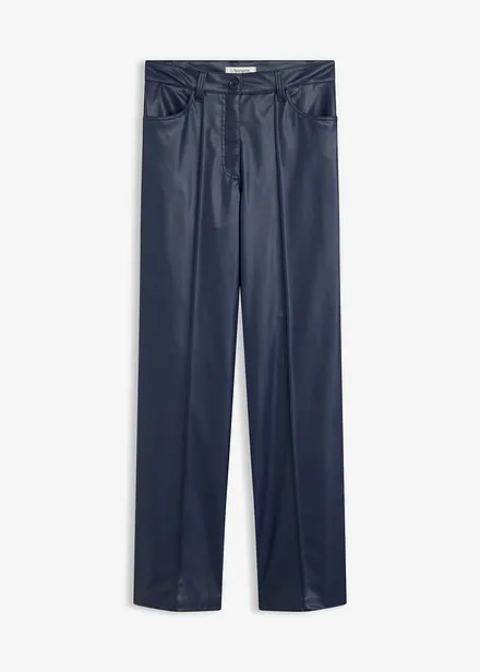 Imitatieleren wide leg broek met biezen